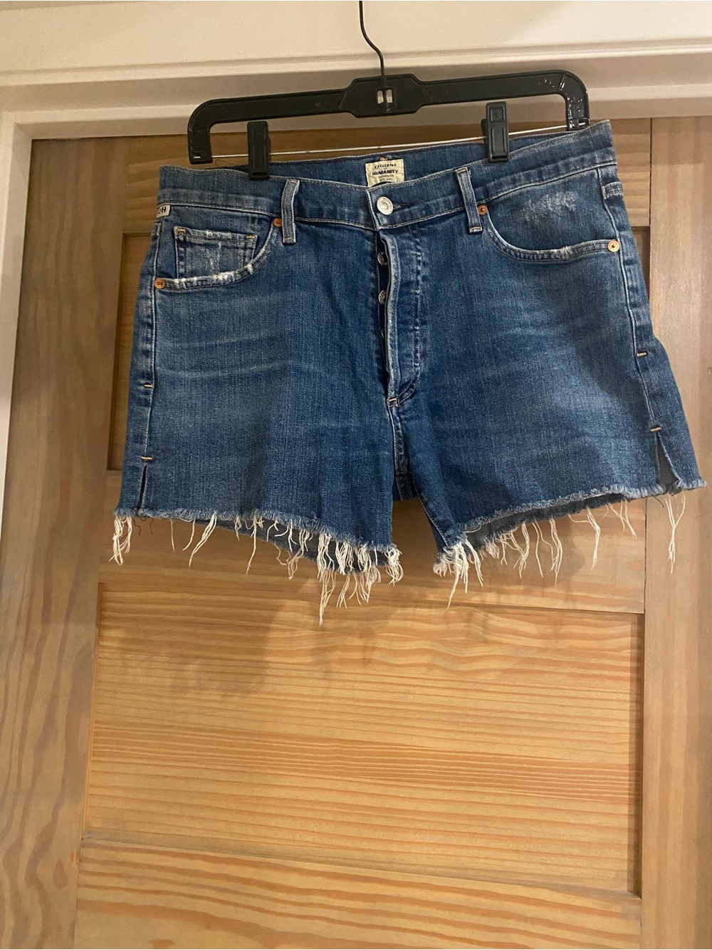 Citizens Of Humanity Distressed Blue Denim Cutoff Shorts